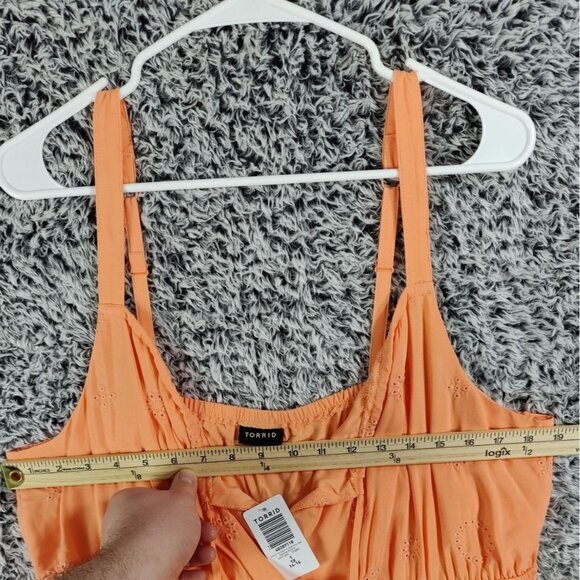 TORRID Eyelet Tie Front Tank Women SZ 1X Papaya Punch Coral V-Neck Scallop Beach - Picture 6 of 9